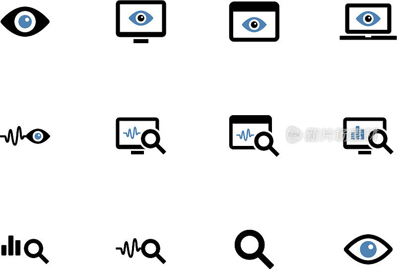 Monitoring duotone icons on white background.